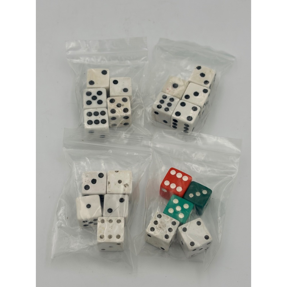 Vintage Mixed Lot 20 Game Dice White Green Red 6-Sided D6 Retro Gaming Crafting